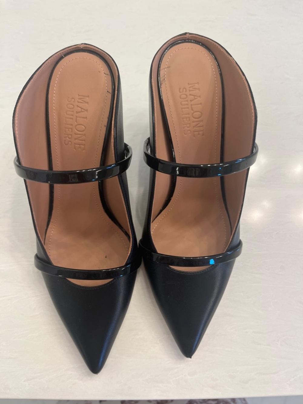 Malone Souliers Black Pointed Mary Jane Strap Pumps